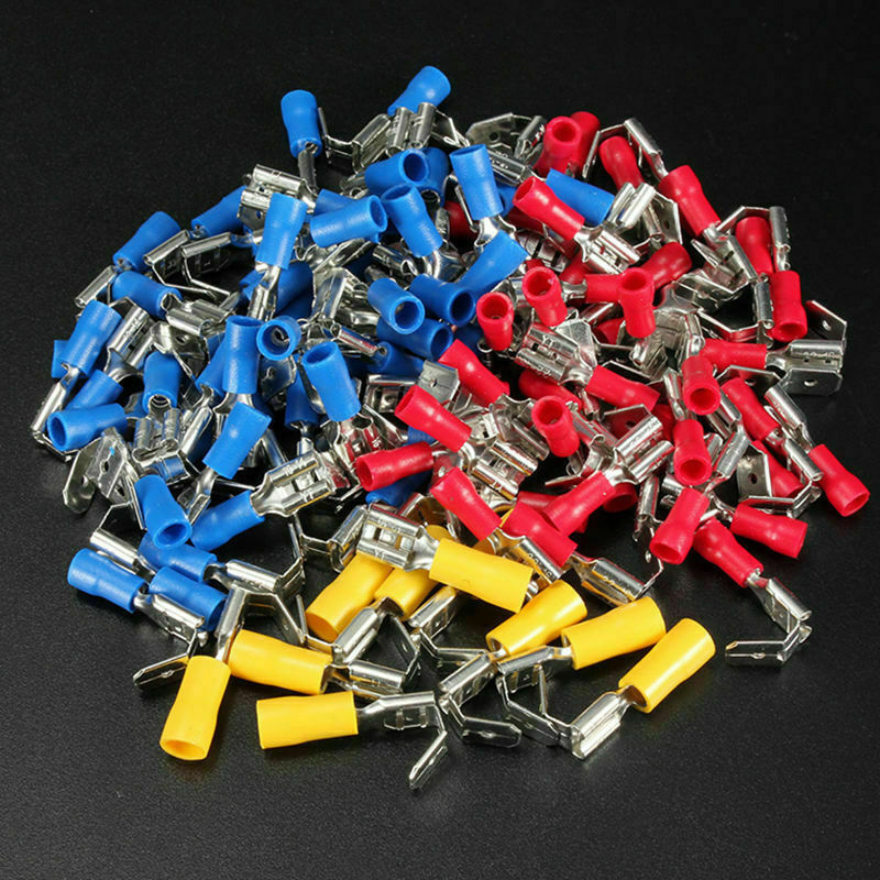 100pcs Red&Blue&Yellow Piggyback Insulated Spade Crimp Terminal Connectors Kit