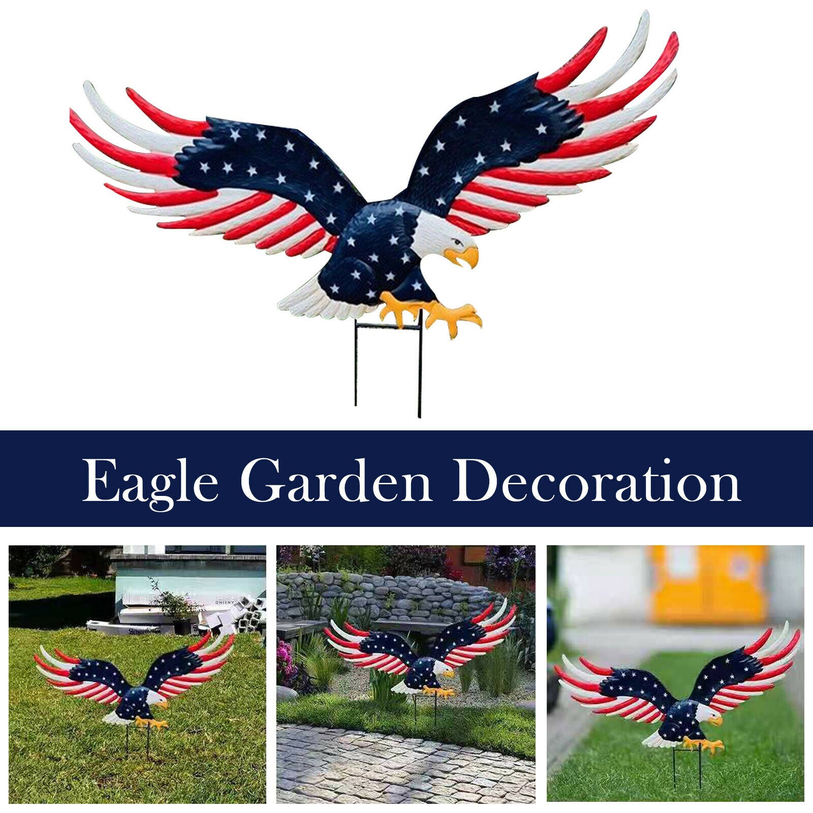 American Eagle Garden Decoration Ground Plug in Lawn Outdoor Yard Decor Crafts