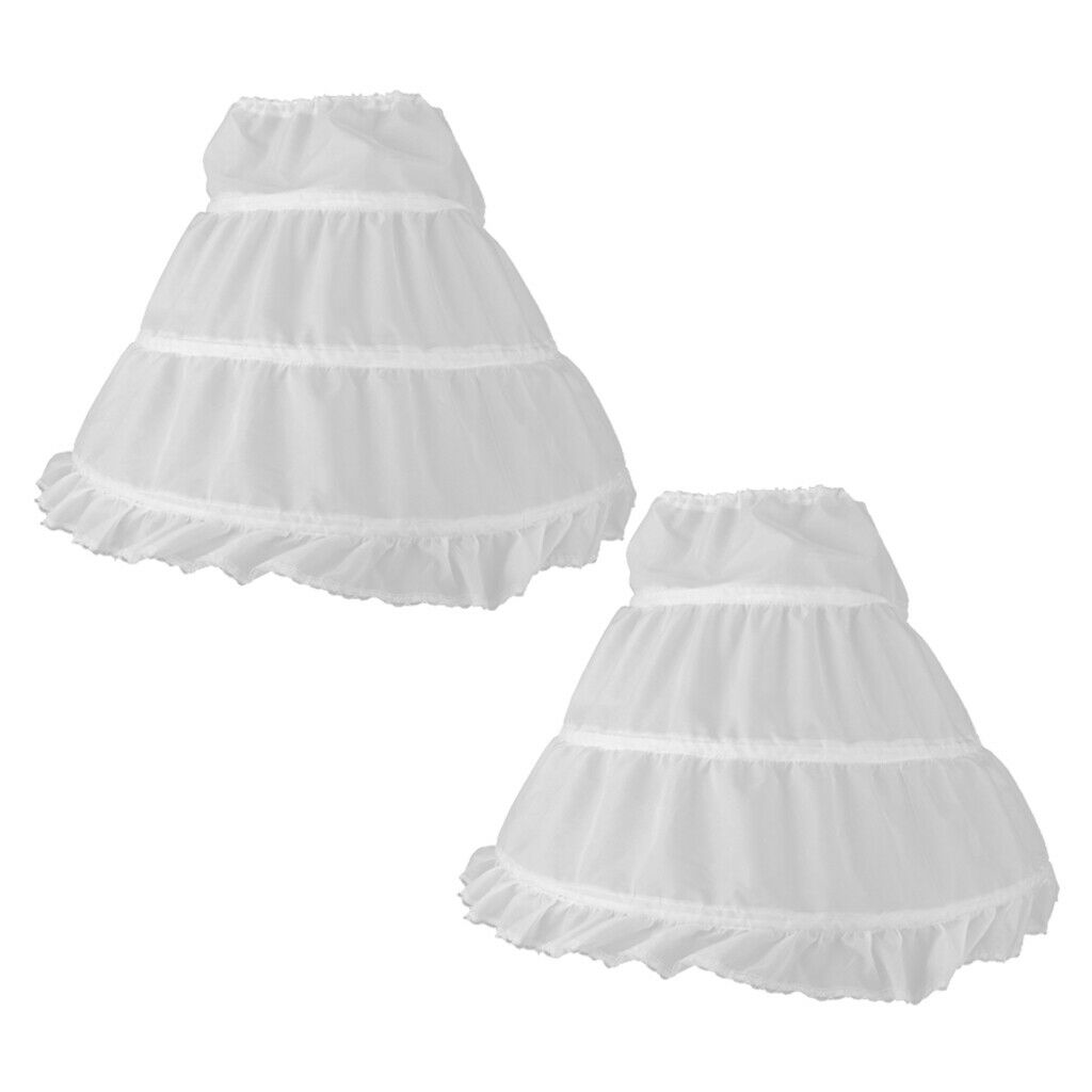 2x Flower Girl Children 3-Hoop Underskirt Kids Wedding Crinoline Petticoat 2-14Y