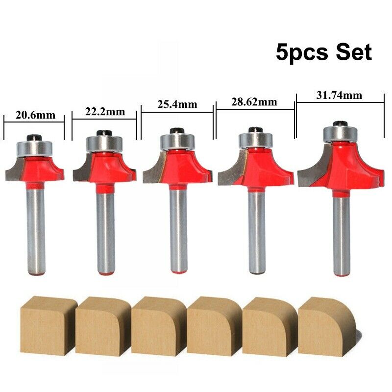 5Pcs 6mm Shank Corner Round Over Router Bit with Bea Cleaning Flush Milling CuW3