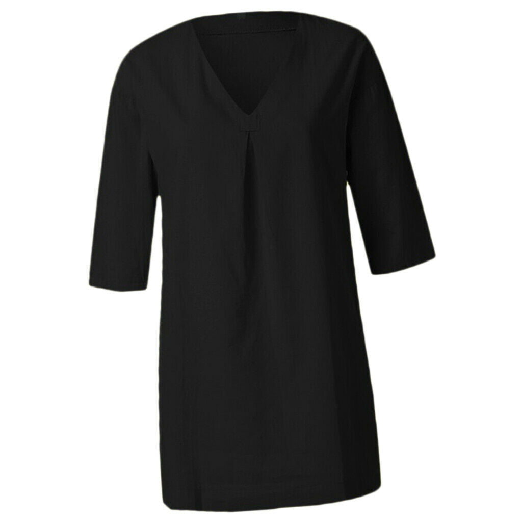 Womens 3/4 Sleeve Blouse V Neck Oversize Casual Blouse Shirt Tops Black L