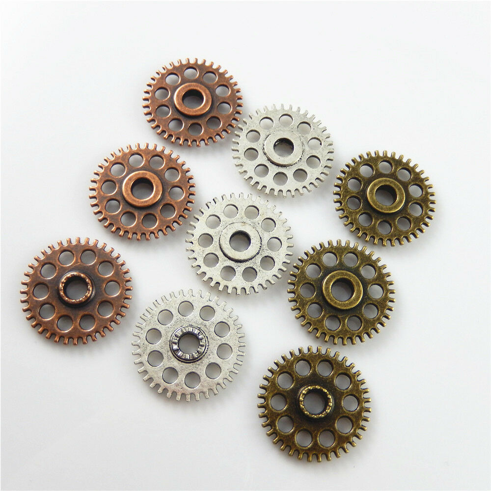 6pcs Assorted Round Steampunk Gear Pendant Cog Alloy Charm Jewelry Crafting 26mm