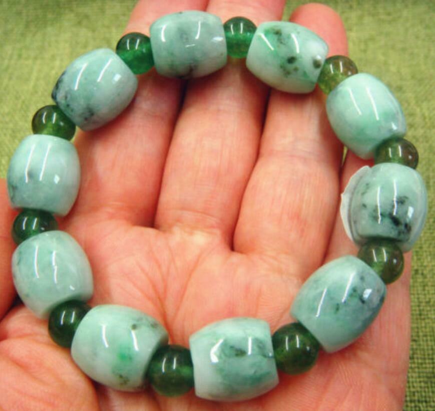 Certified 12X15mm Green Natural A Jade Jadeite Beads Stretchy Bracelet