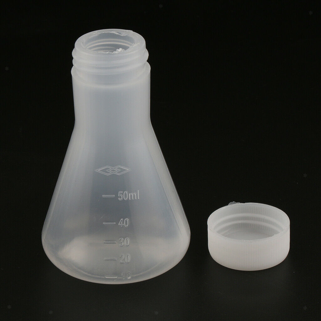 2 Pcs Lab Graduated Plastic Conical Flask Erlenmeyer w/   50mL Food Grade
