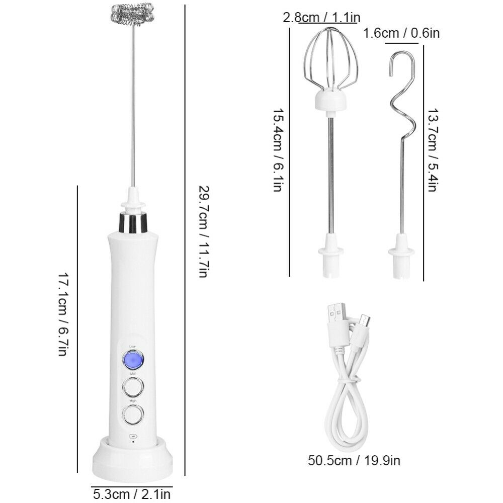 Milk Frother USB Electric Egg Beater Kitchen Handheld Mixer Whisk Mini White