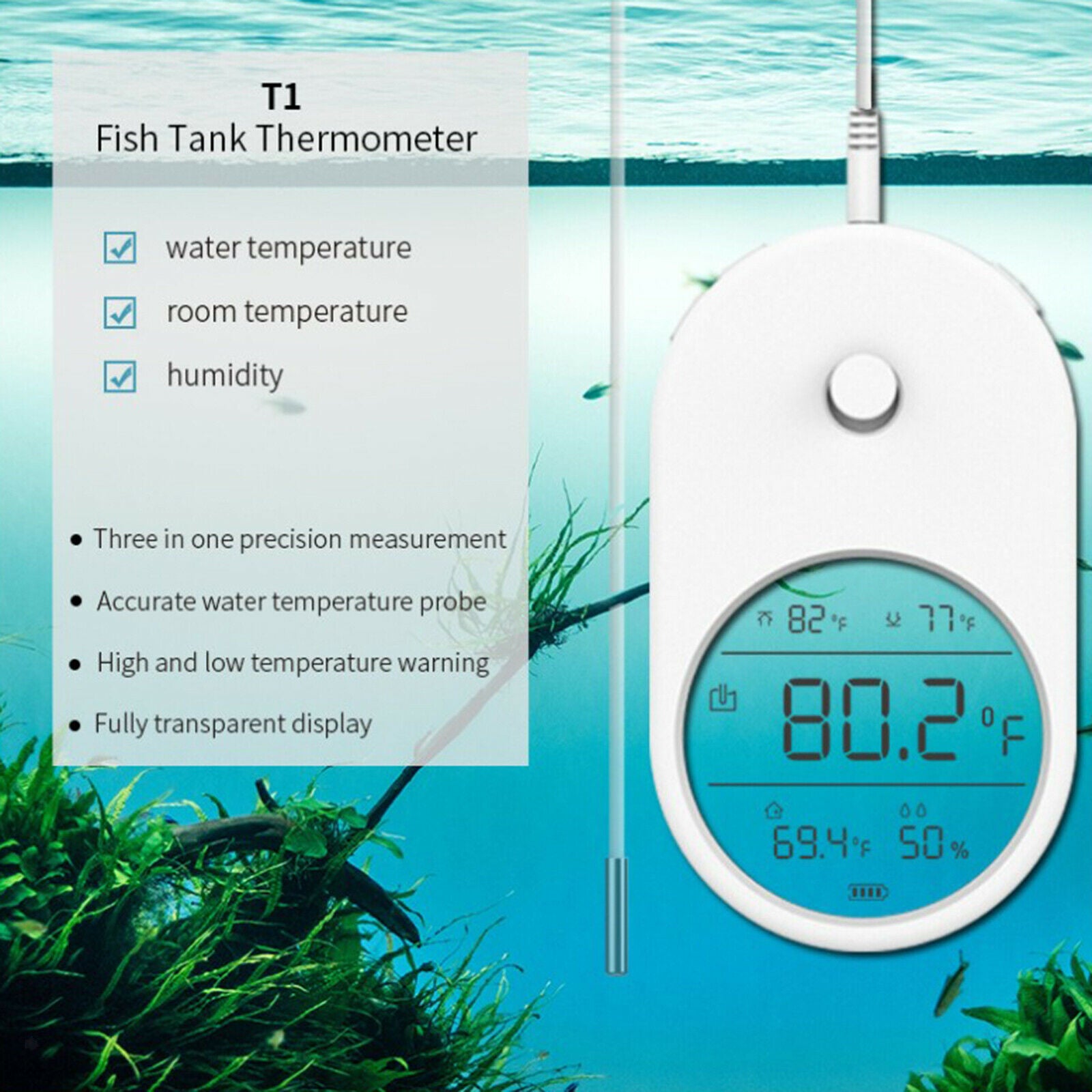 3in1 LCD Aquarium Thermometer Fish Tank Water Temperature Measuring Fish