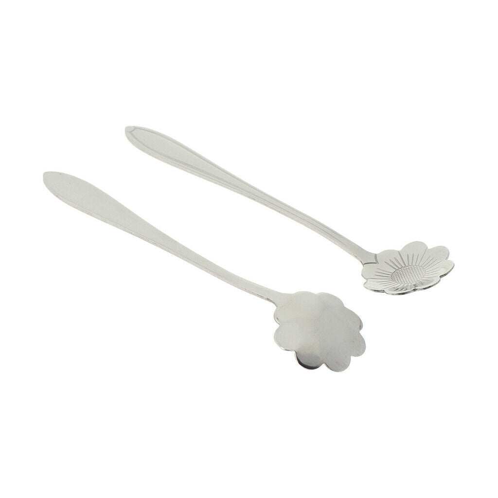 2 Pieces Flower Spoon Tableware Metal Stirring Mixing Spoons Coreopsis