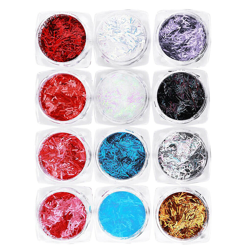 12Pcs Colorful Strips Nail Glitter Sequins Paillette Tips for Nail Hair Face