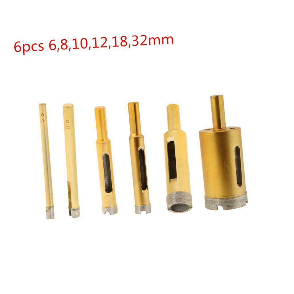 6 Pieces 6,8,10,12,18,32mm Diamond Holesaw Tile Glass Slate Marble Drill Bit