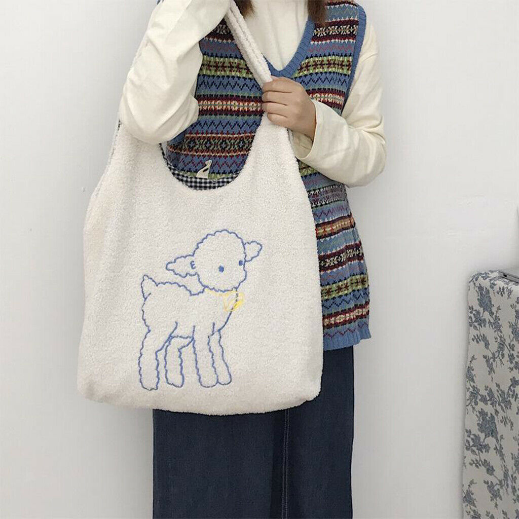 Soft Shoulder Bag Women Winter Shopping Warm Tote Crossbody Bag Satchels White