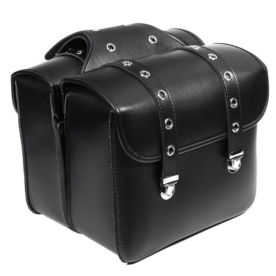 2 Pc PU Leather Black Weatherproof Motorbike Saddle Bag Hard Appearance Modeling