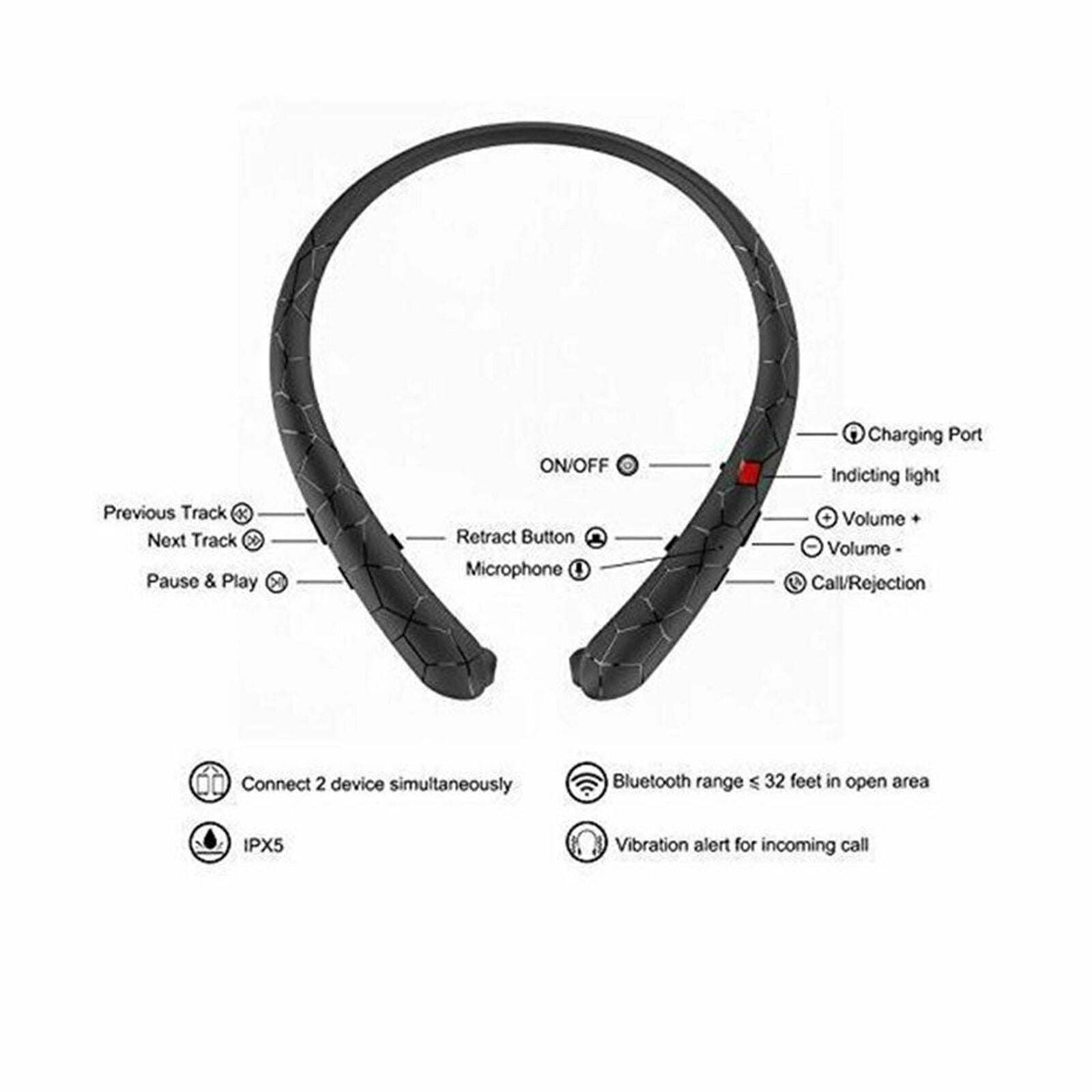 Wireless Headphone Earbuds Sport Neckband Bluetooth Headset HD Stereo Sweatproof