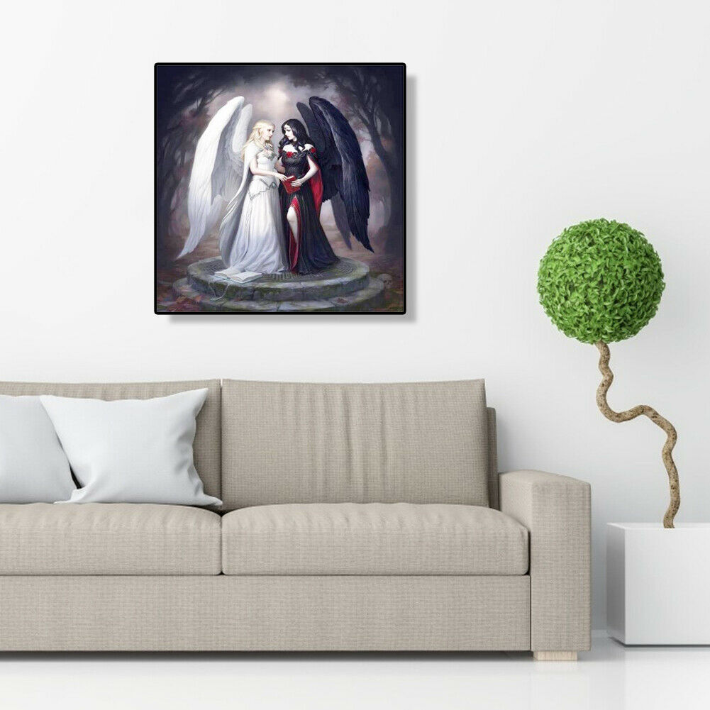 5D DIY Full Drill Diamond Painting Black and White Angel Cross Stitch Kit @