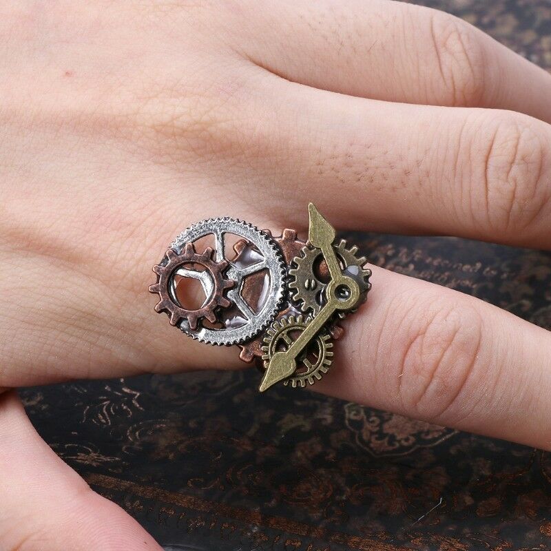 Handmade Punk Style Alloy Metal Steampunk Standard Gear Open Ring Unisex Jewelry