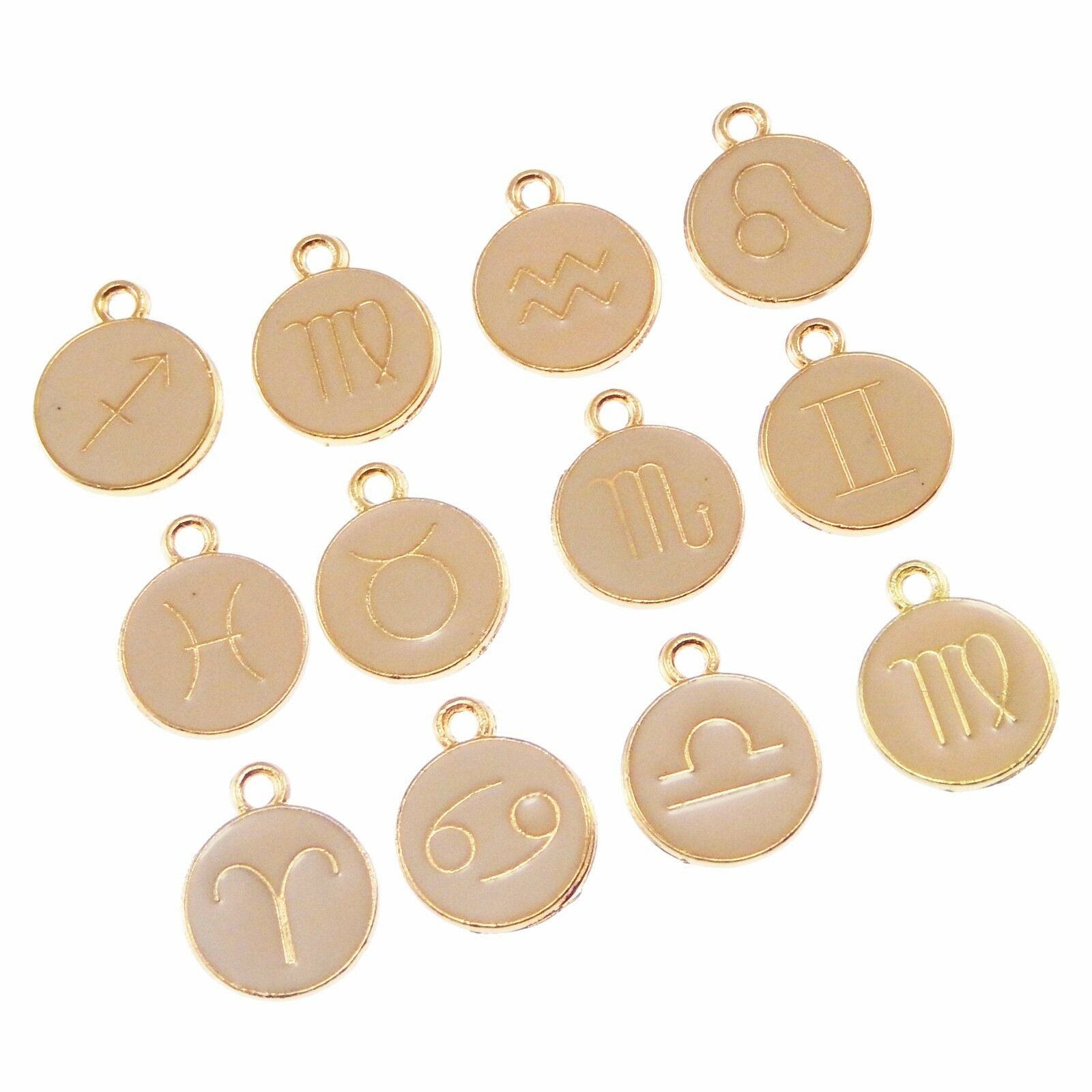 40 pcs Pack Random Pink Enamel Metal 12 Constellations Zodiac Pendant Charm DIY