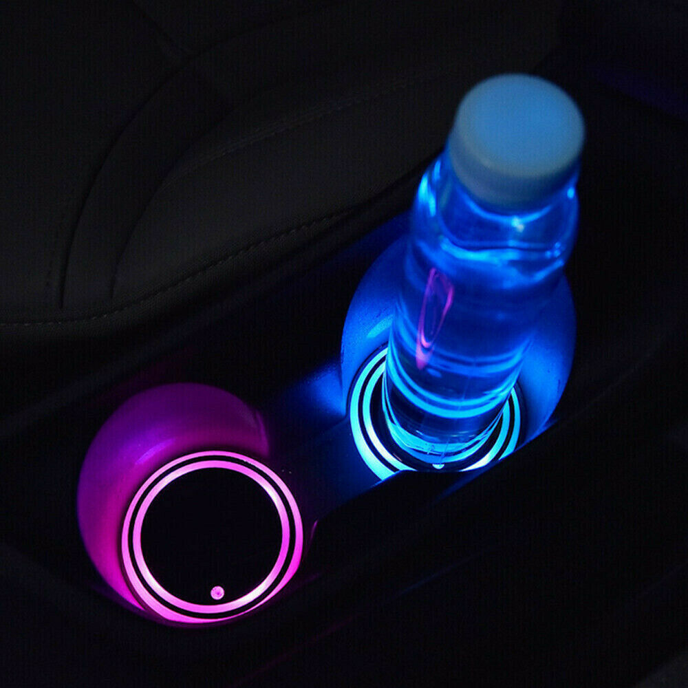 2Pcs Colorful LED Car Cup Holder Pad Mat for Car Interior Atmosphere Lamp Lights