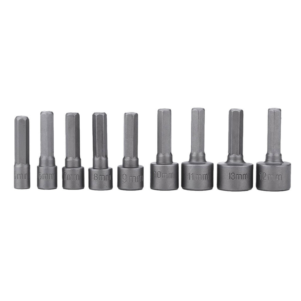 9 Piece Metric Hex Bit Socket Set, 5mm-13mm, Chrome-vanadium Steel Drill Bit