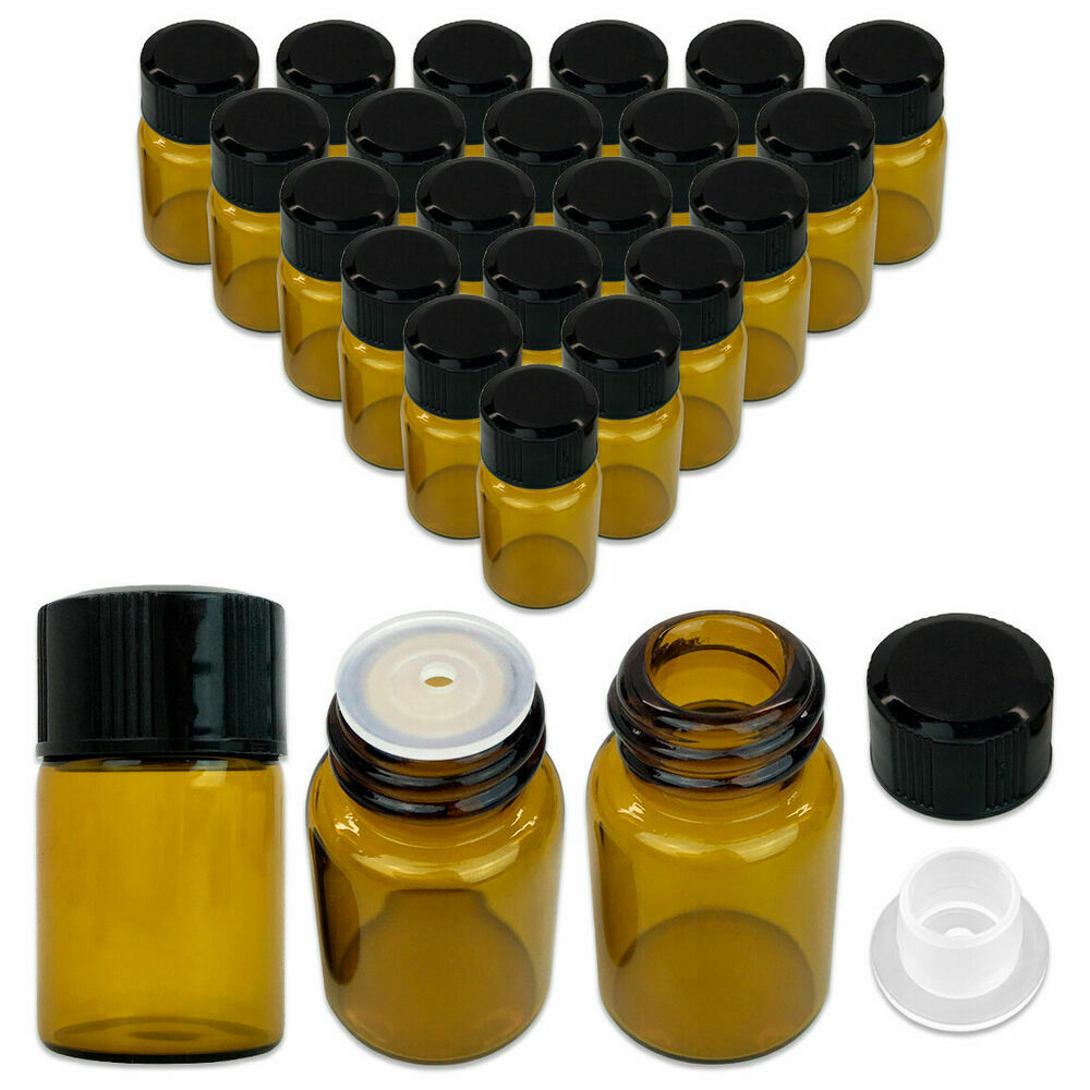 24Pcs 2ml Essential Oil Bottle Glass Vial Small Sample Sub Container with Plug