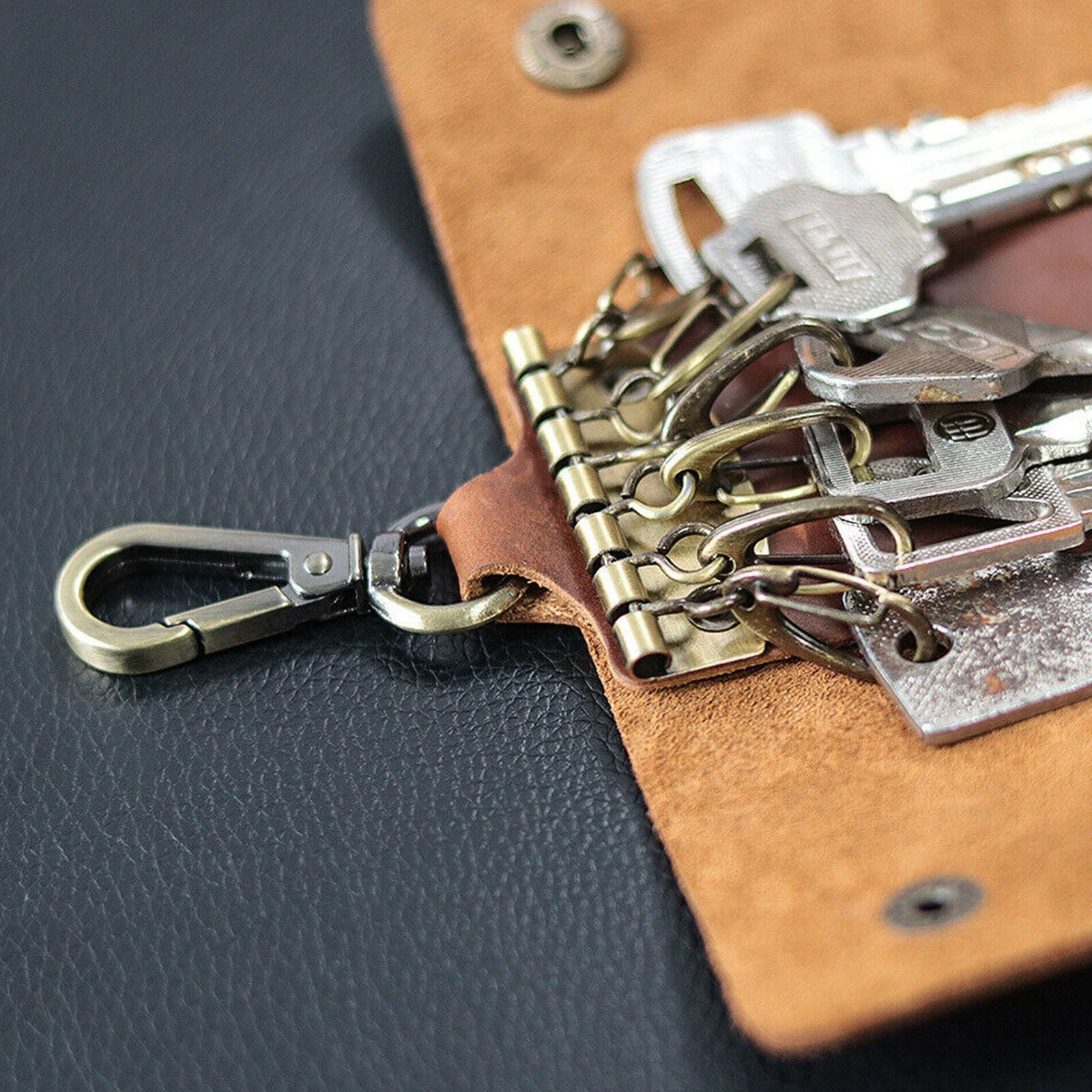Multi Function Leather Car Key Chain Ring Holder Pouch Case Organizer Bag Wallet