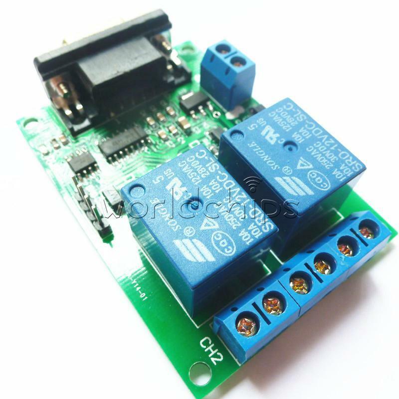 RS232 Relay Module 2-Channel Serial Port DB9 Interface Low Level Output 12V 10A