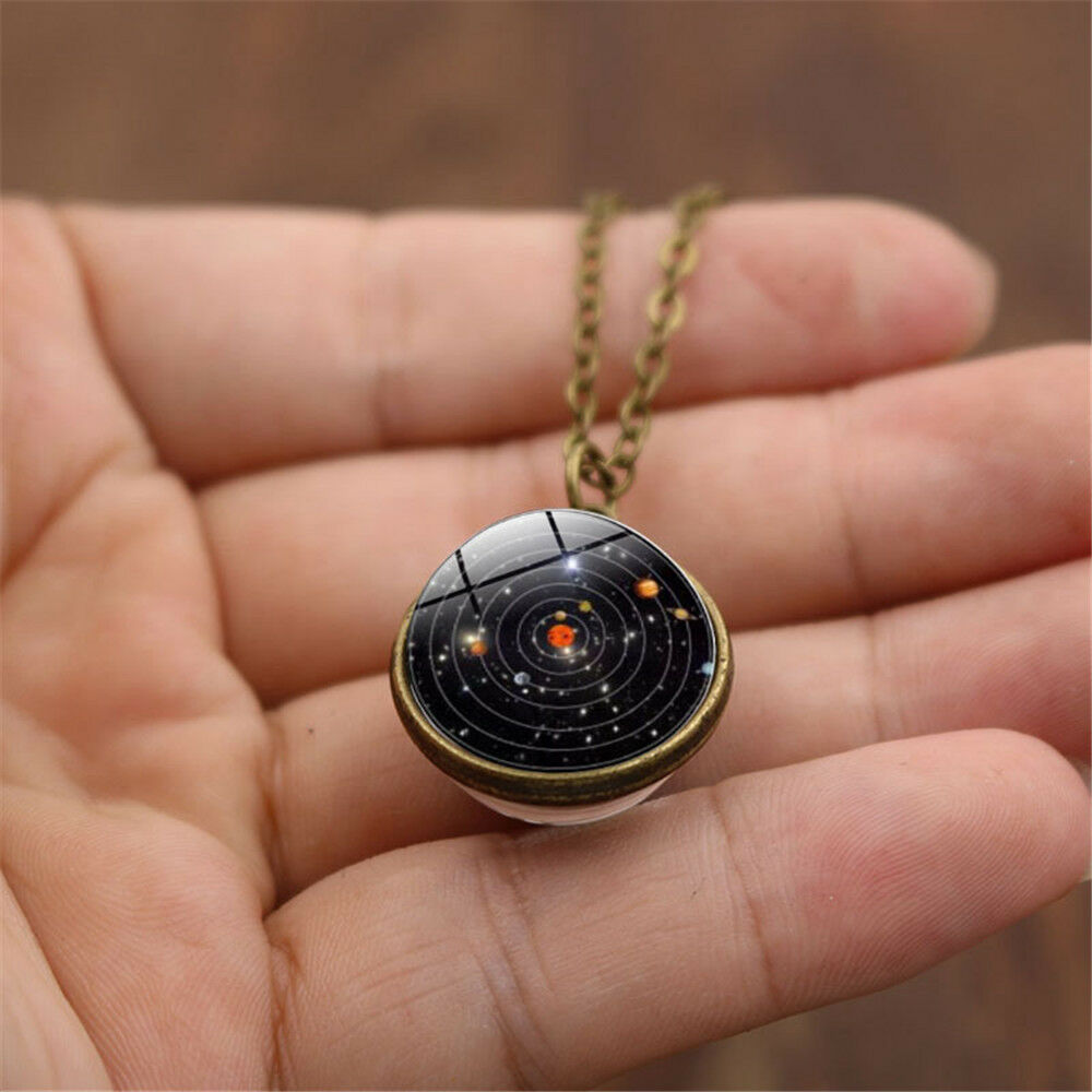Solar System Necklace Pendant, Planet Necklace,Galaxy S, Double Sided Glass Dome