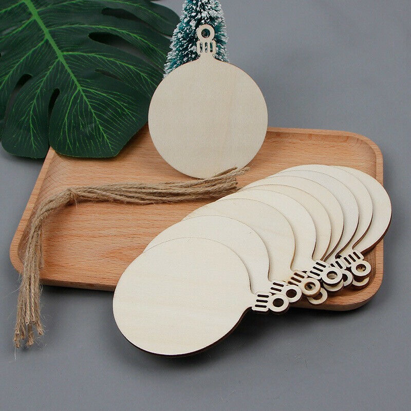 10pcsDIY Craft Wooden Round Bauble Unfinished Christmas Hanging Ornaments Blank