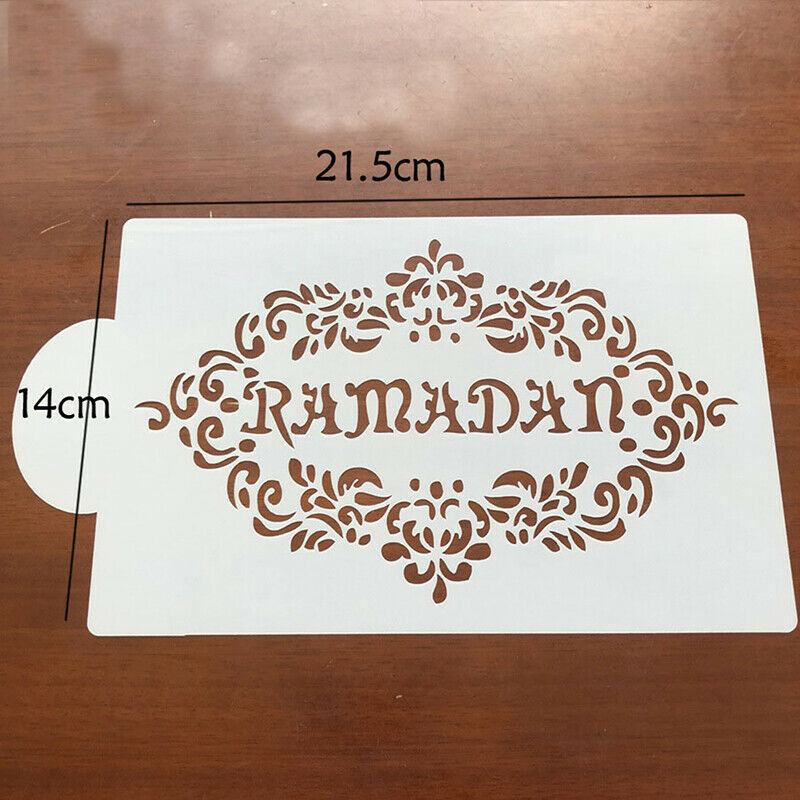 6Pcs/Set Eid Mubarak Ramadan Coffee Flower Spray Stencils Cake Decorating.l8