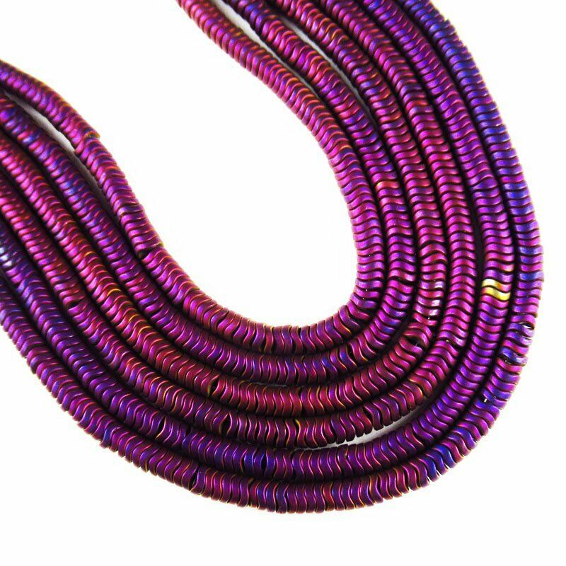 Purple Frosted Hematite Wavy Pendant Loose Bead 15.5 inch 4x2mm 20g A-458TS