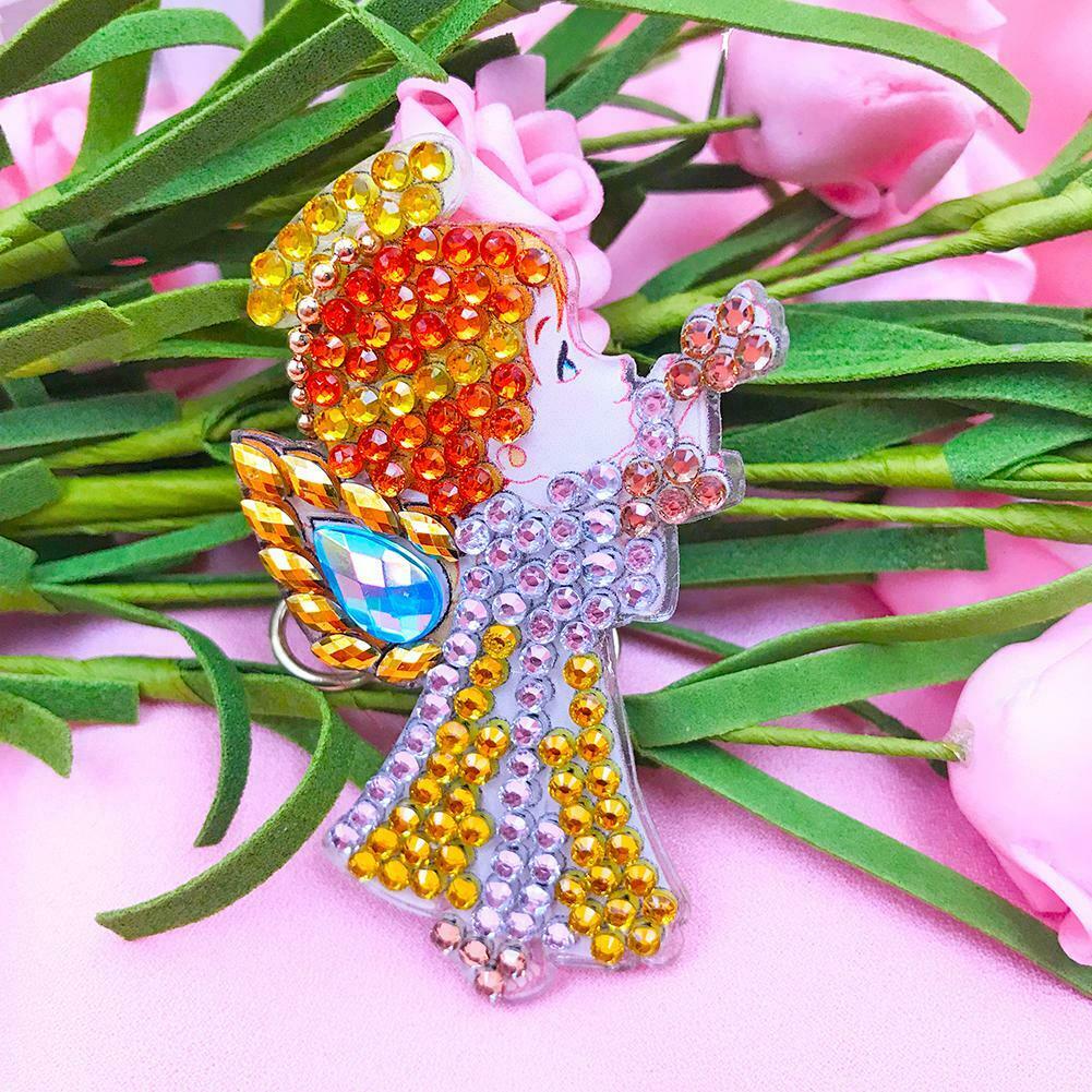 4pcs DIY Full Drill Diamond Paintng Special Shape Girl Angle Style Keychain @