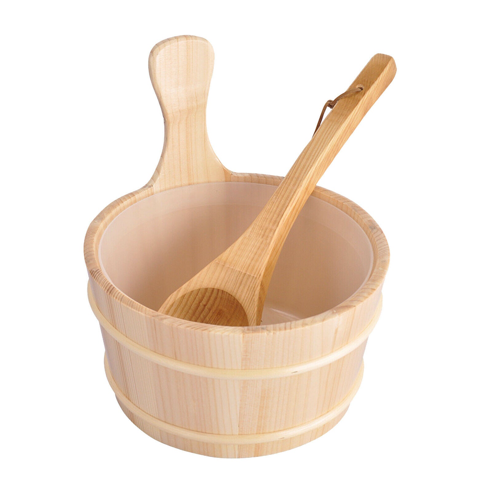 4L Natural Wooden Sauna Bucket with Ladle Water Bucket Steam Room Beauty SPA