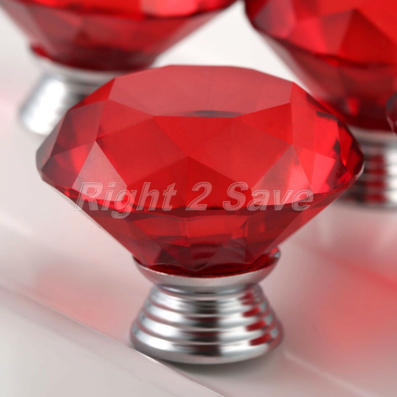 Crystal Glass Knob 40mm Red Pull Closet Drawer Cabinet Furniture Handle 1PC