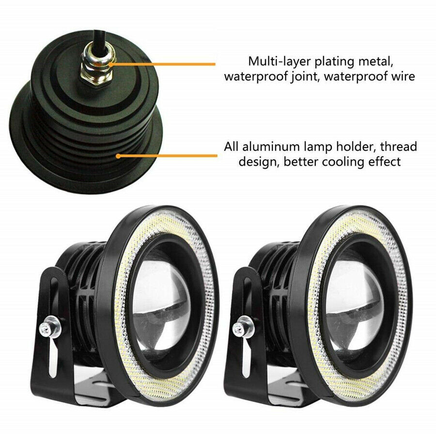 2* Blue Halo Ring Angel  LED Projector Lamps  For Driving DRL Lights Fog Lights
