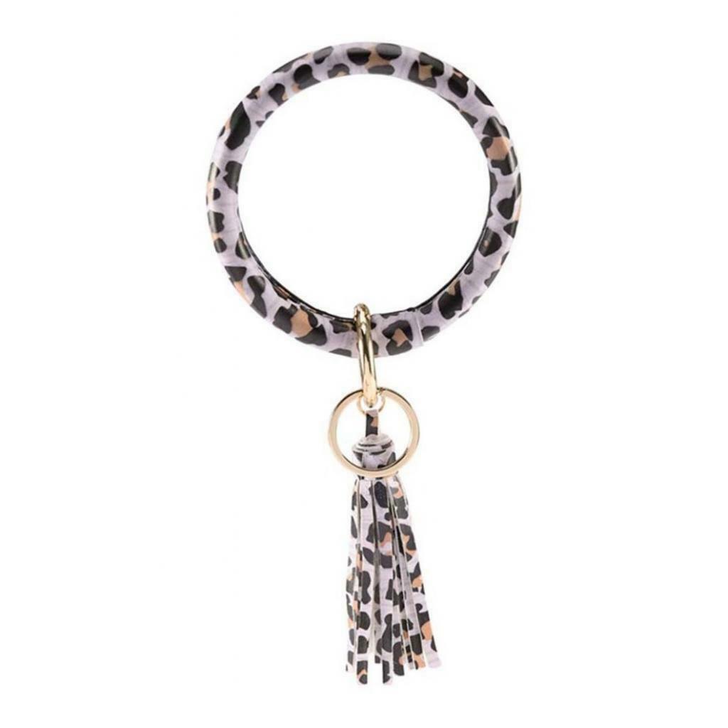 women fashion tassel key chain key ring bracekets bangles beige leopard