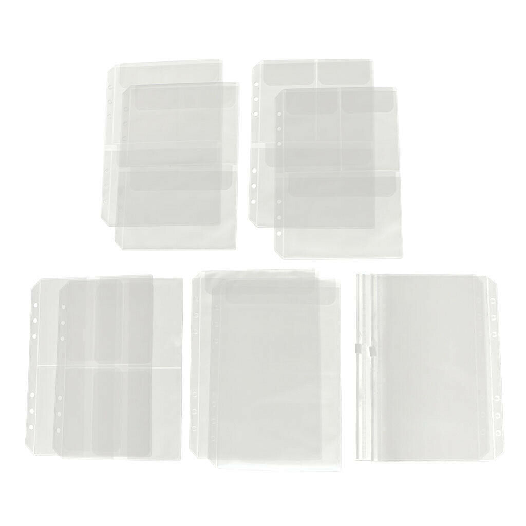 10Pcs A5 Clear PVC Binder Pockets Fit for 6 Rings Notebook Documents Cards