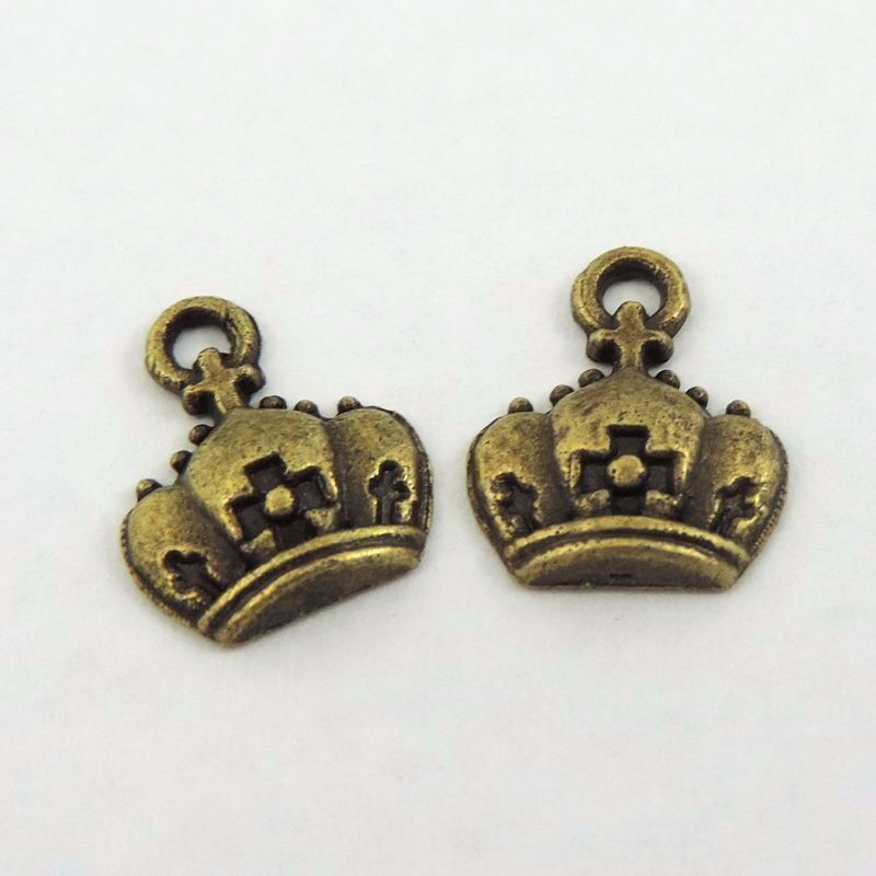 12x10x2mm Antiqued Bronze Alloy Mini Crown Charm Earring Pendant Findings 50 pcs