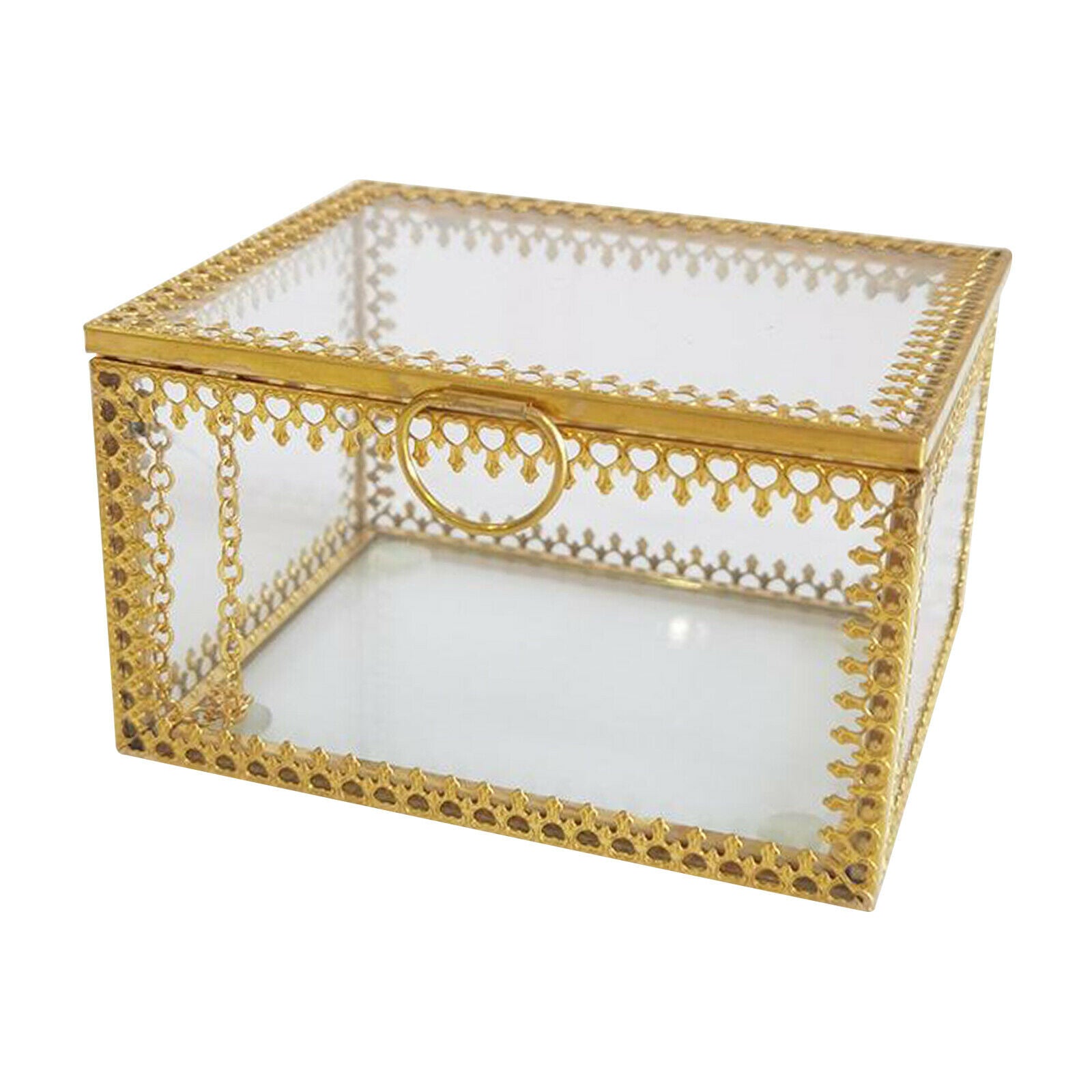 Jewelry Trinket Glass Box Ornate   Earring Box Keepsake Decorative Box for