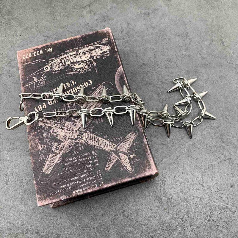 Punk Spike Jeans Pants Chain Secure Travel Wallet Chain Link Coil Leash Jewelry