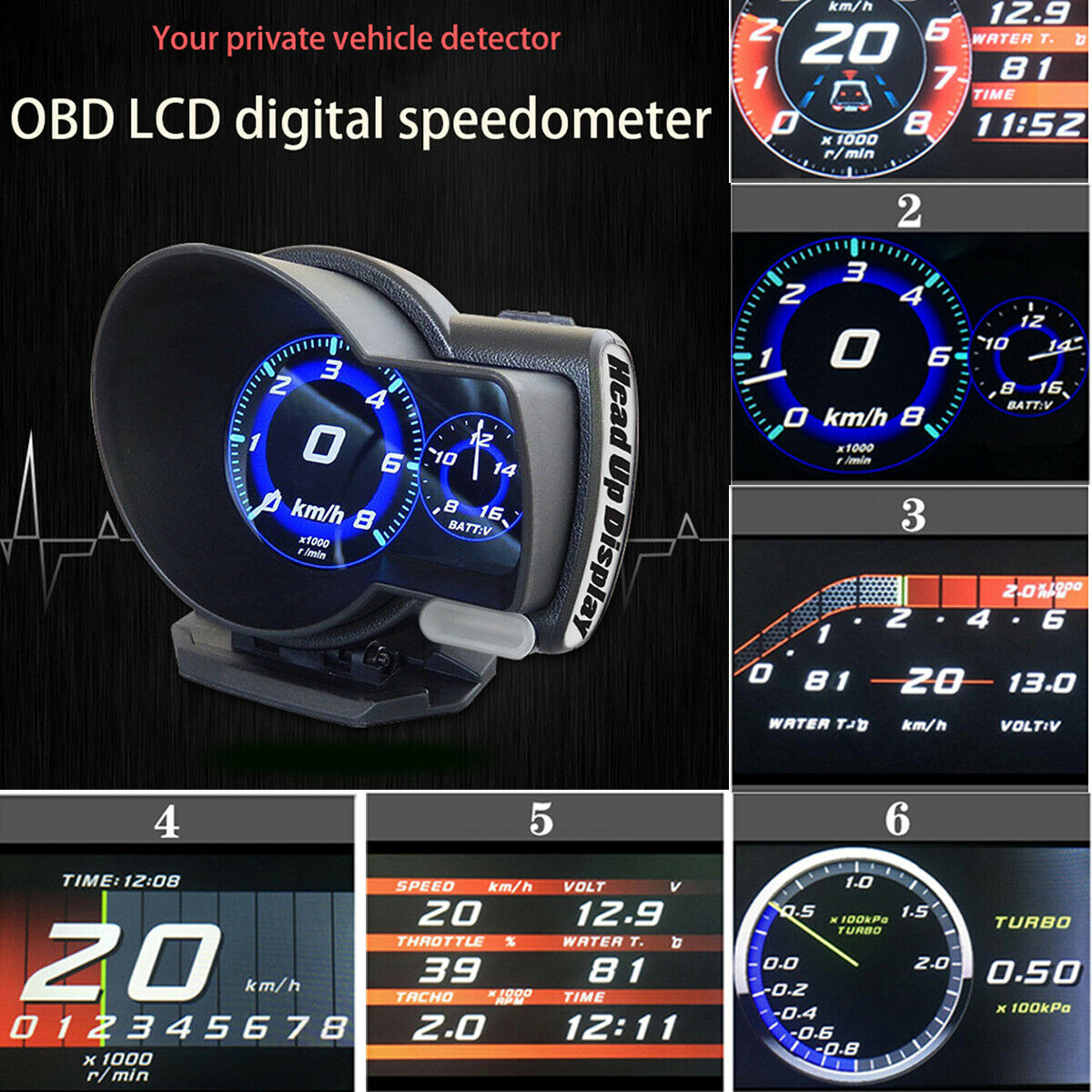 Car OBD2 Gauge Code Reader Trip Computer Speed Voltage Meter Fuel Water 6 Kinds