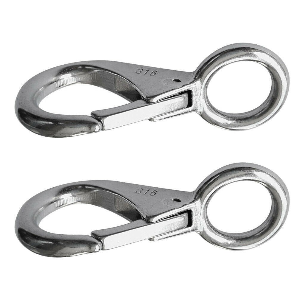 2pcs Marine Grade Stainless Steel Spring Loaded Fixed Eye Snap Hooks for