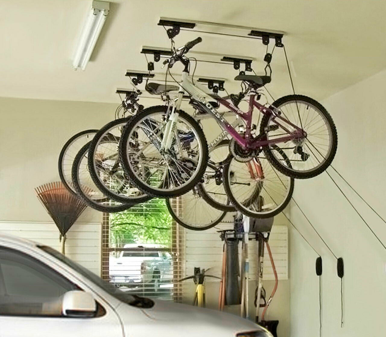Support Lifter Bike Ceiling Light + Bindings And Hook - Lift Bicycle - New