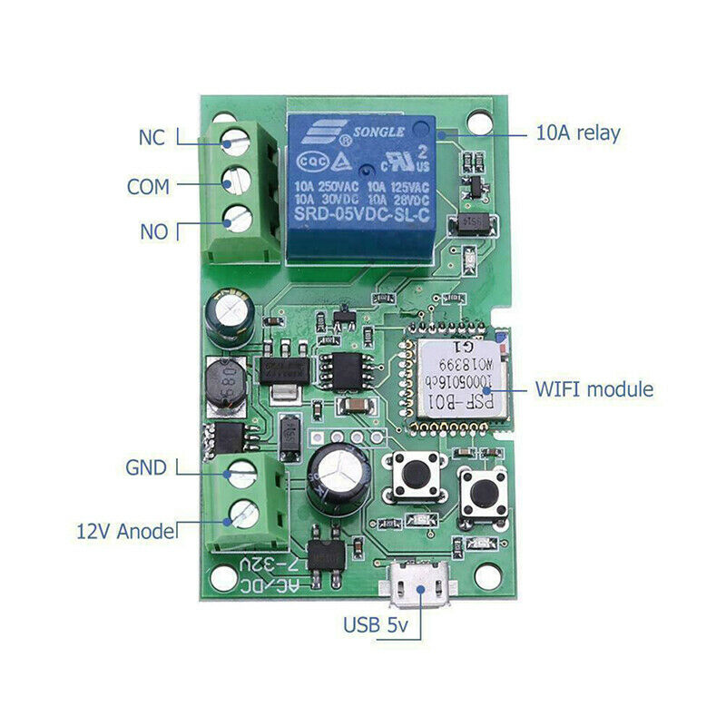 DC5V 12V 24V 32V Wireless WiFi Smart Switch Inching/Self-Locking Module 3CDEAU