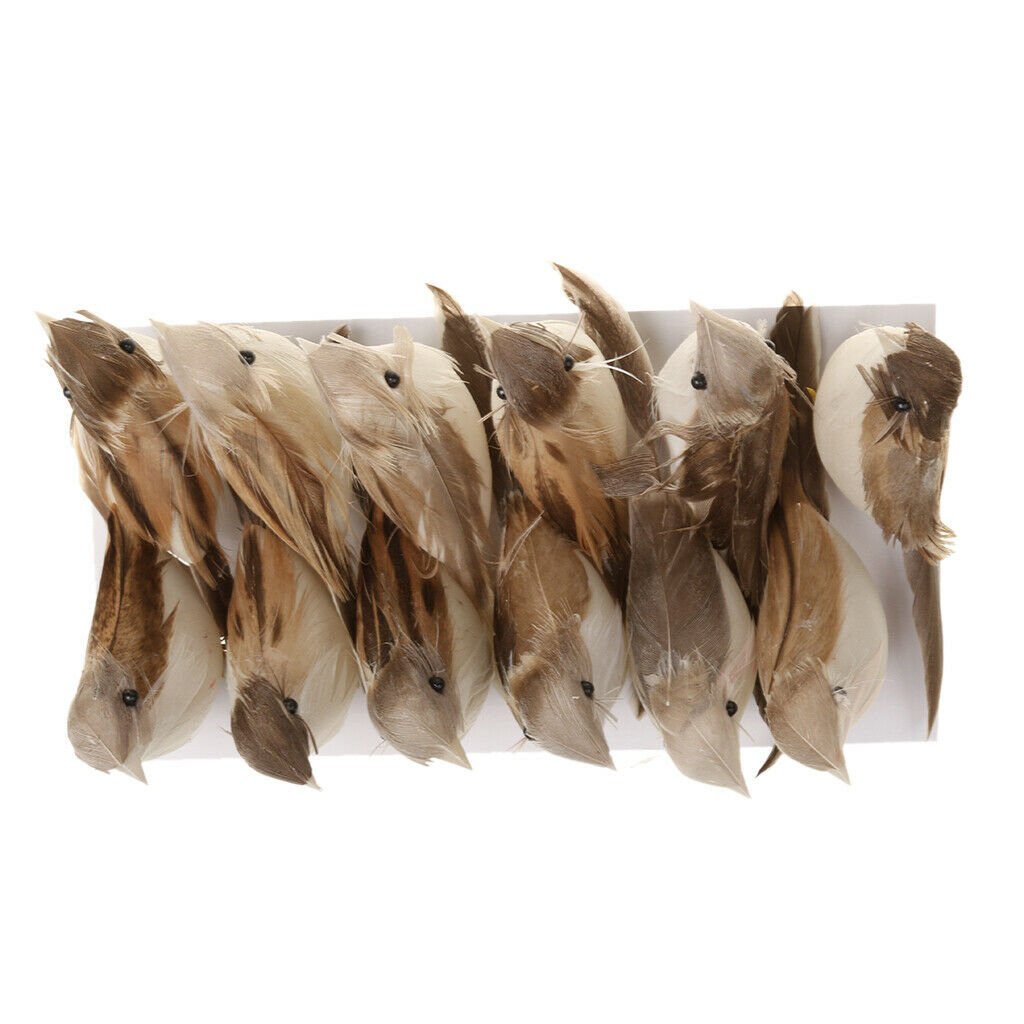 12x Artificial Feathered Birds Decorative Woodland Birds Ornaments