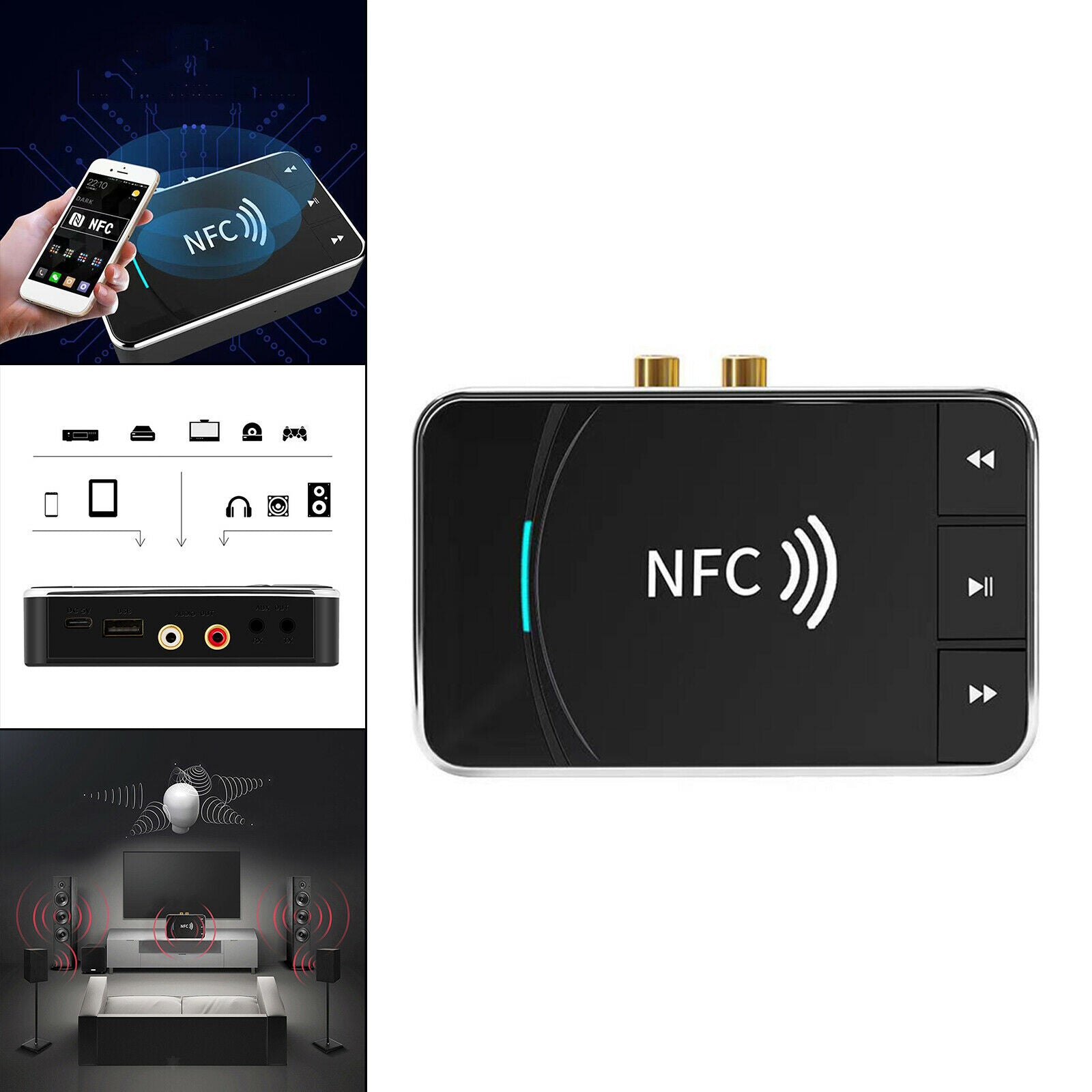 Bluetooth 5.0 Receiver Transmitter FM Stereo Adapter Home Sound System