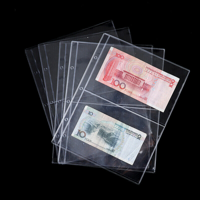 5pcs 2Pockets Per Page Clear Paper Money Album Banknote Stamp Badges Coll.l8