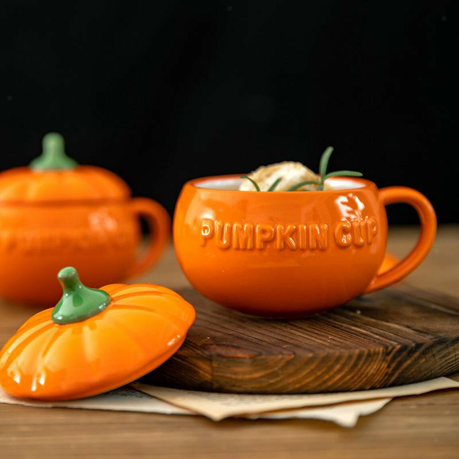 2X Creative Ceramic Pumpkin Coffee Morning Water Mug Cup Sugar Bowls Home Big