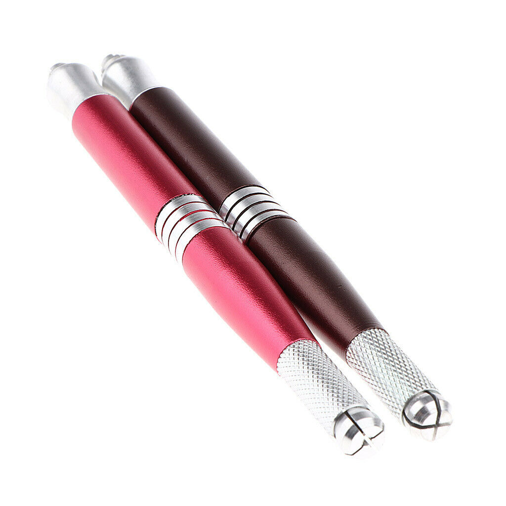2Pcs Dual Heads Stainless Steel Manual Eyebrow Tattoo Pen Rose Red+Coffee