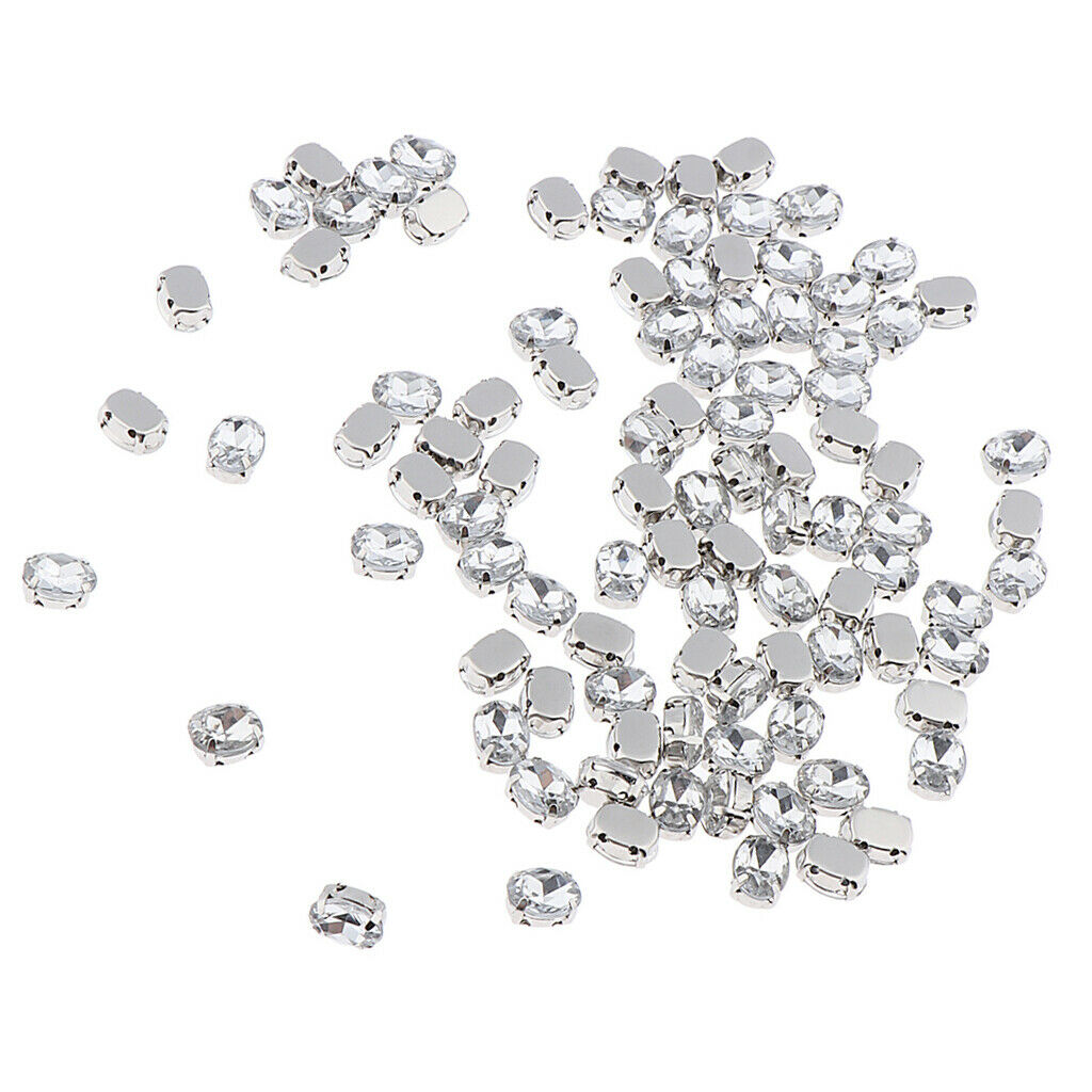 100 Pieces Sew On Crystals Rhinestone Beads Embellishment DIY Craft 6x8mm