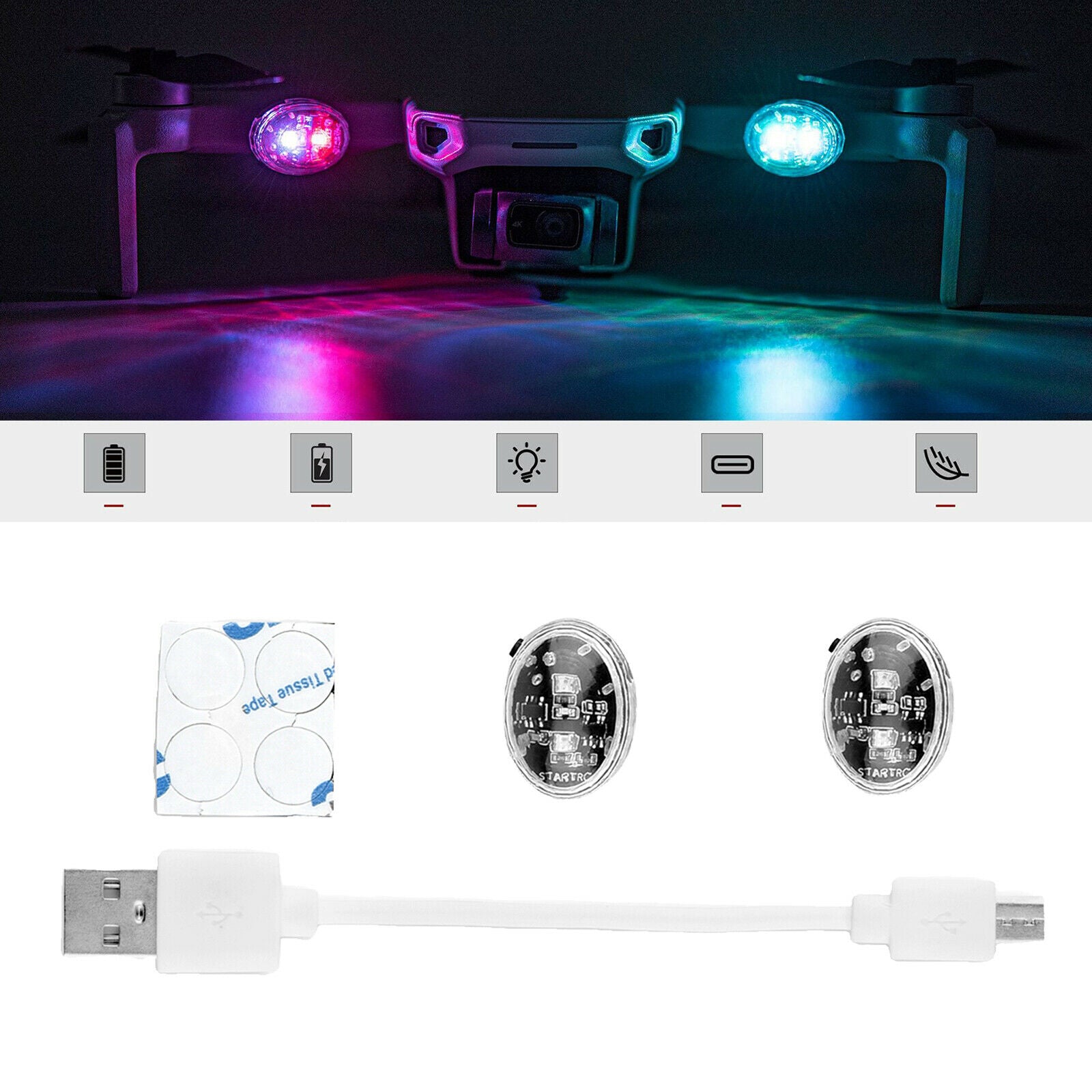 2x Flash Strobe Lamp Flight Light for DJI Mavic Mini Air 2S Upgrade Parts