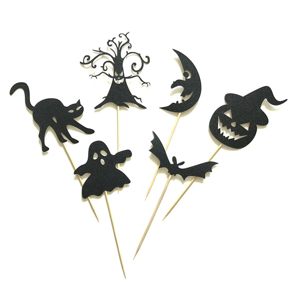 6pcs Halloween Cake Toppers Ghost/Pumpkin/Bat Food Picks Halloween Party D.l8