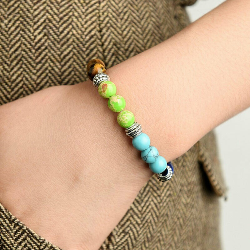 New Fashion Colorful Stone Beads Chakra Bracelet for Women Men Yoga Jewel.l8